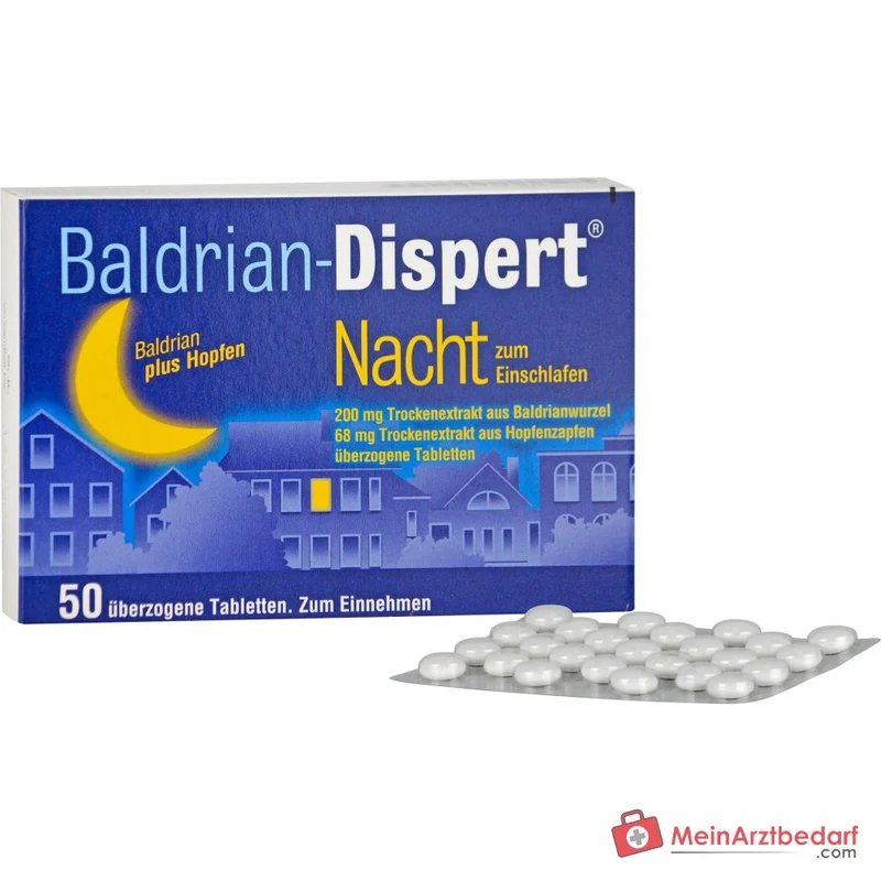 Baldrian-Dispert Nacht zum Einschlafen Baldrianwurzel-Trockenextrakt / Hopfenzapfen-Trockenextrakt überzogene Tabletten, 50 St.