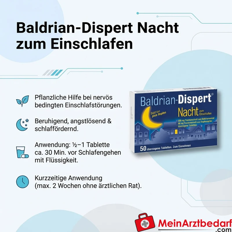 Baldrian-Dispert Nacht zum Einschlafen Baldrianwurzel-Trockenextrakt / Hopfenzapfen-Trockenextrakt überzogene Tabletten, 50 St.
