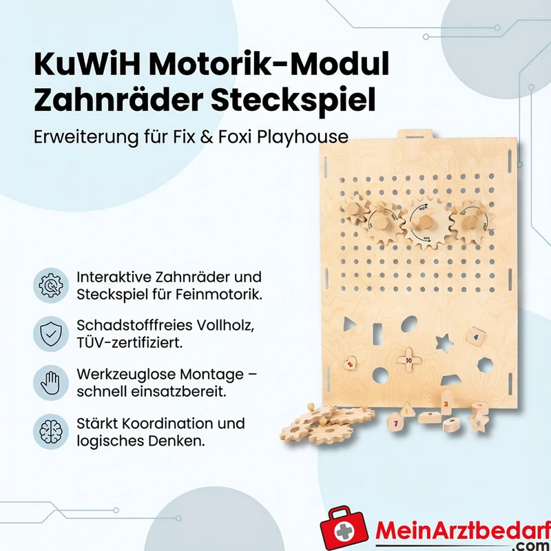 KuWiH Motorik-Modul Zahnräder Steckspiel Vollholz für Fix und Foxi Playhouse