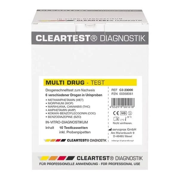 Cleartest® Multi Test 6 Methamfetamine, 10 stuks Drugstest, Drugstest - Cocaïne - Cannabis - Morfine - Benzodiazepine - Methamfetamine - Amfetamine