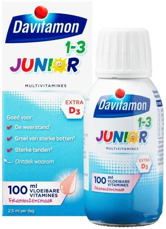 Davitamon Junior 1+ vloeibare vitamines framboos