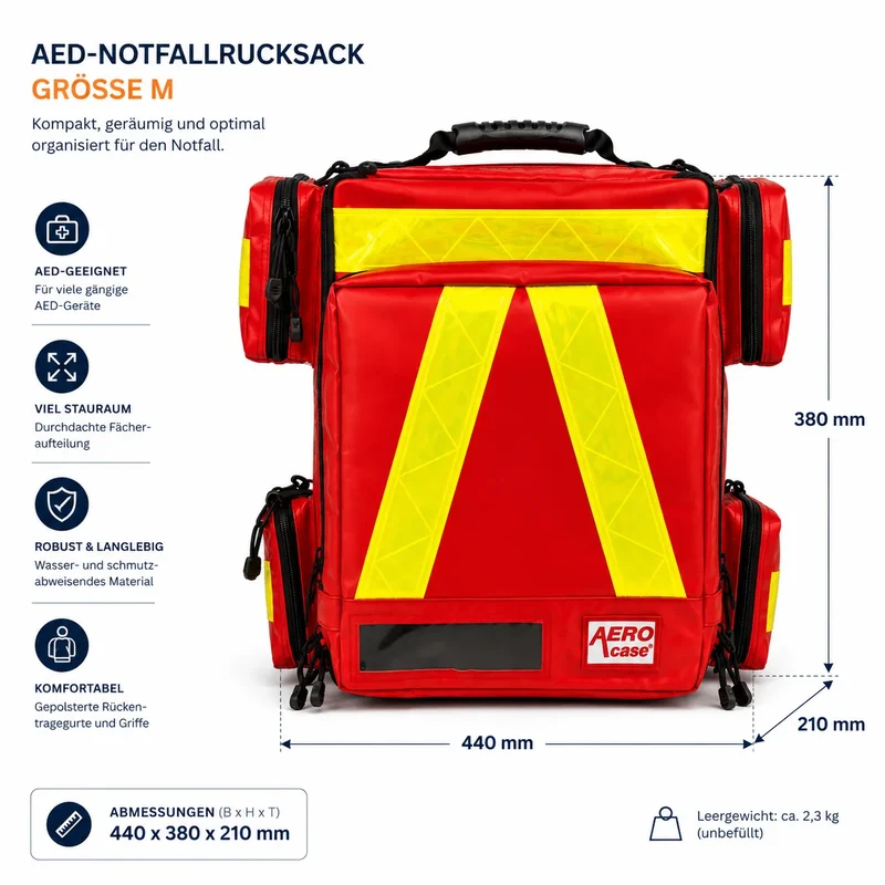 AED-Notfallrucksack Größe M, rot, mit Reflektoren
