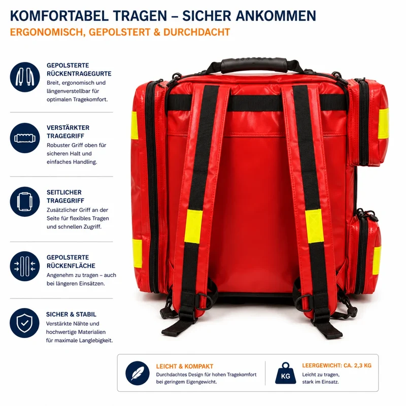 AED-Notfallrucksack Größe M, rot, mit Reflektoren