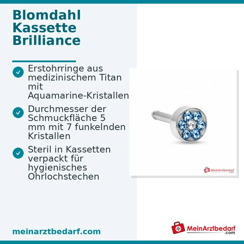 Blomdahl Erstohrstecker Brilliance Plenary Titan, Aquamarine, 5 mm, 10 Stk.