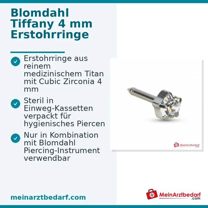 Blomdahl Erstohrstecker Tiffany Titan natur mit Zirkonia, 4 mm, 10 Stk.