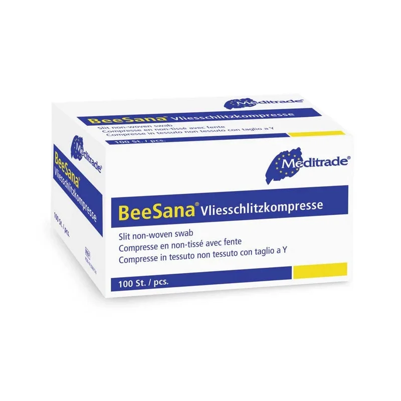 BeeSana® non woven drainkompres, splitkompres, 4 lagen, steriel, 100 stuks, 5 x 5 cm
