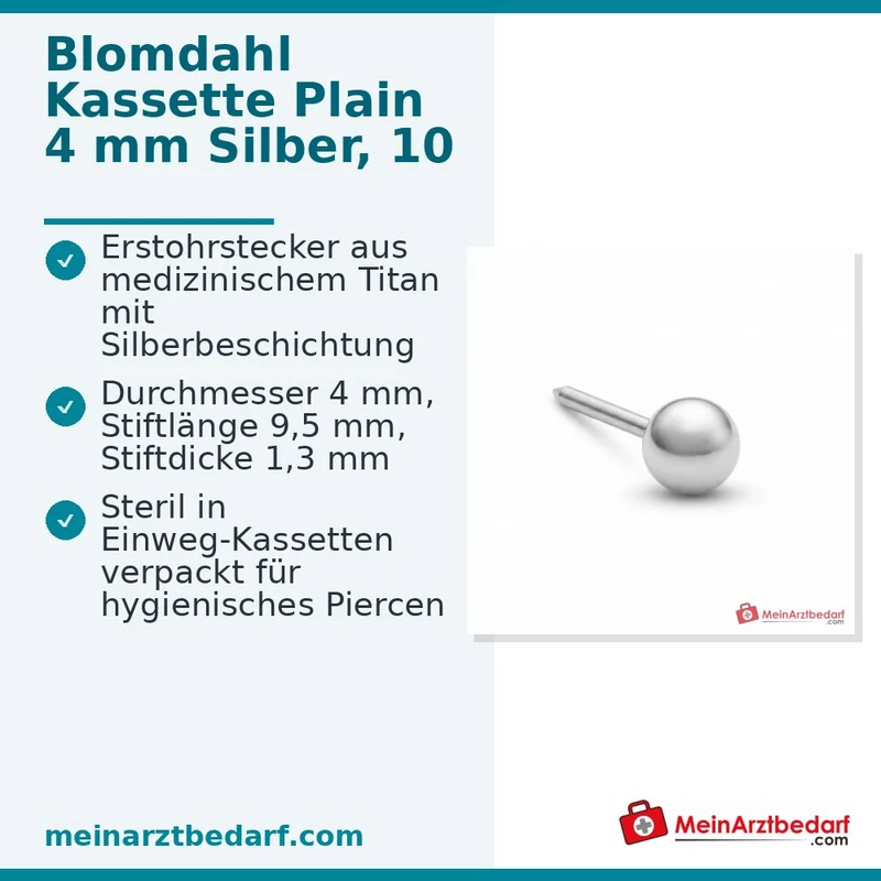 Blomdahl Erstohrstecker Plain Titan silber, 4 mm, 10 Stk.