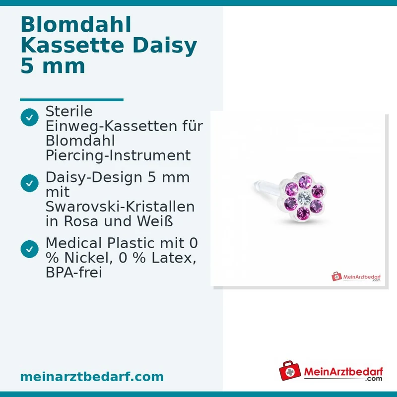 Blomdahl Erstohrstecker Daisy Kunststoff rosa-weiß, 5 mm, 10 Stk.