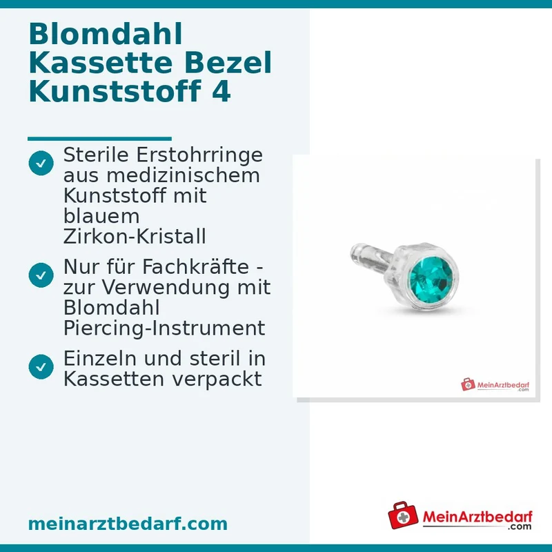 Blomdahl Erstohrstecker Bezel Kunststoff Blauer Zirkon, 4 mm, 10 Stk.