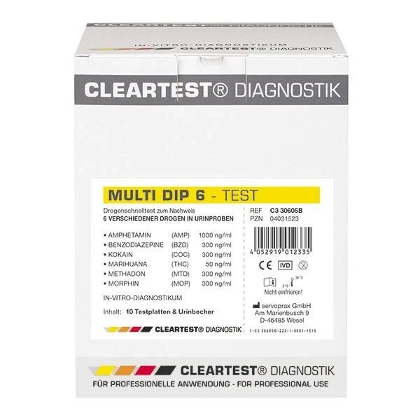 Cleartest® Multi Dip 6, Drugstest, Amfetamine - Benzodiazepine - Cocaine - Morfine - Methadon - Cannabis 1 test