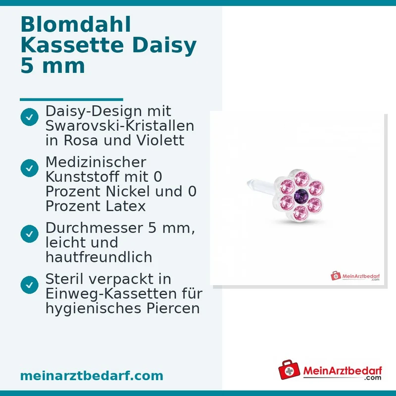 Blomdahl Erstohrstecker Daisy Kunststoff rosa-violett, 5 mm, 10 Stk.