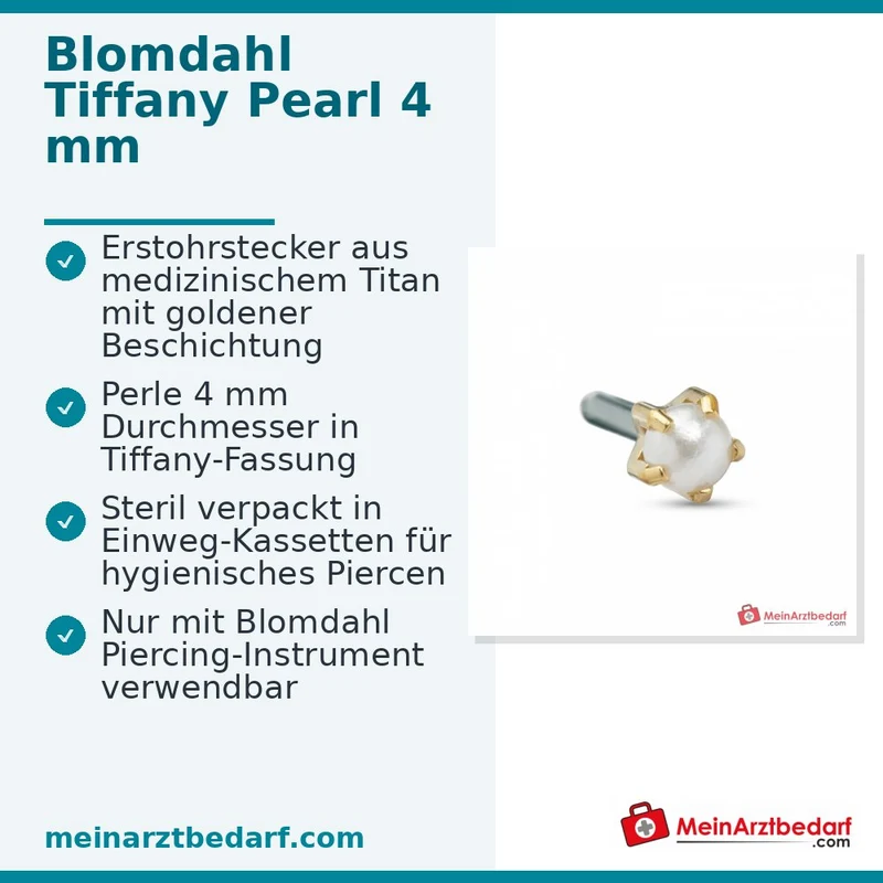 Blomdahl Erstohrstecker Tiffany Titan gold mit Perle, 4 mm, 10 Stk.