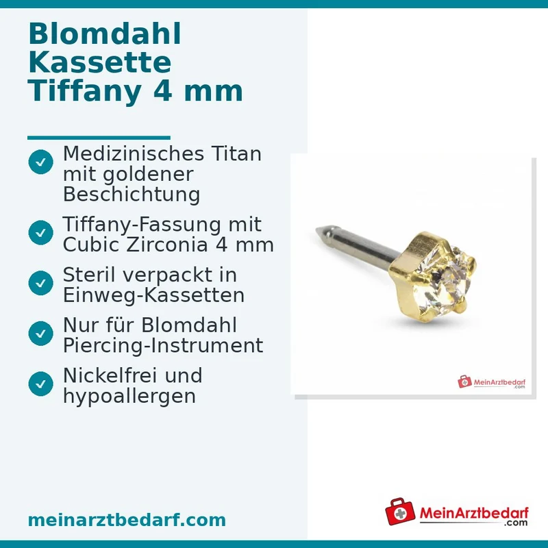 Blomdahl Erstohrstecker Tiffany Titan gold mit Zirkonia, 4 mm, 10 Stk.