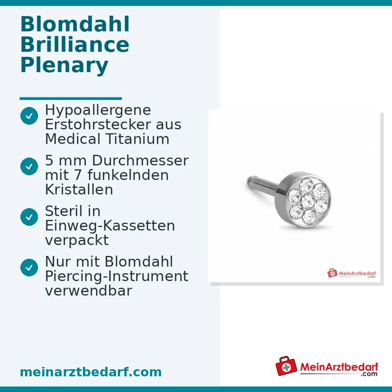Blomdahl Erstohrstecker Brilliance Plenary Titan, 7 Kristalle, 5 mm, 10 Stk.