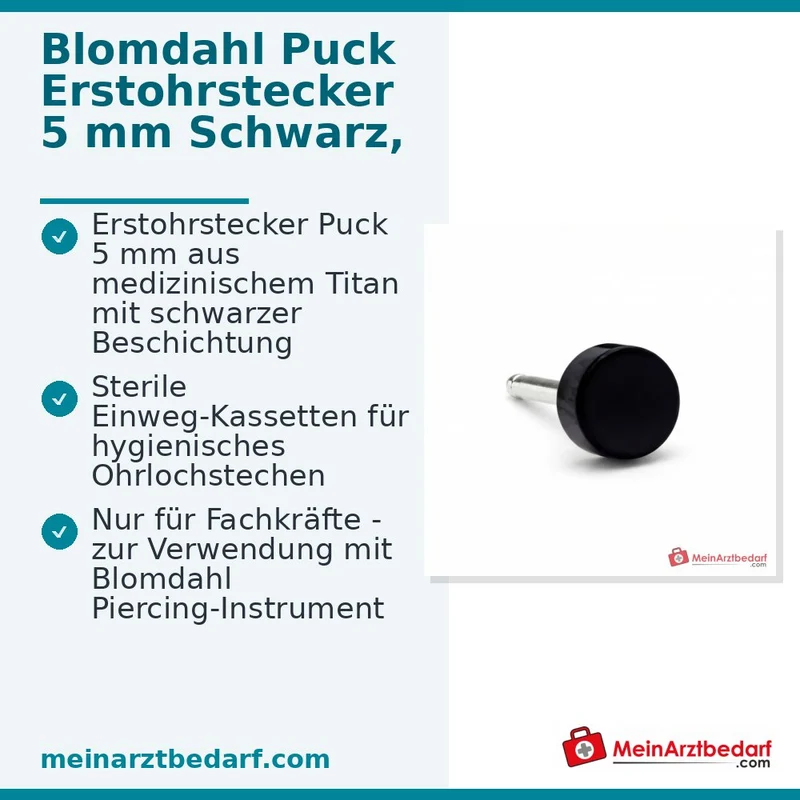 Blomdahl Erstohrstecker Puck schwarz, 5 mm, 10 Stk.