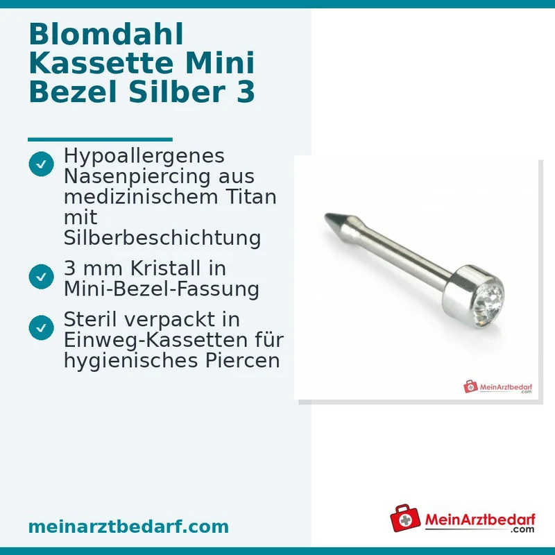 Blomdahl Nasenpiercing Bezel silber mit Kristall, 10 Stk.