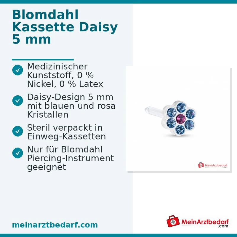 Blomdahl Erstohrstecker Daisy Kunststoff blau-rosa, 5 mm, 10 Stk.