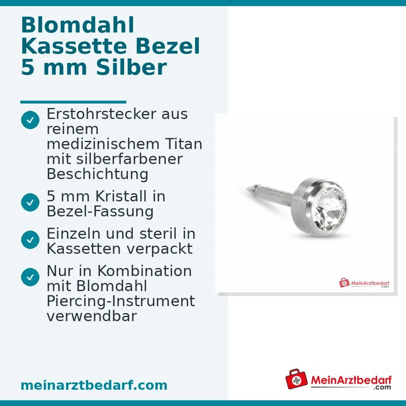 Blomdahl Erstohrstecker Bezel silber mit Kristall, 5 mm, 10 Stk.