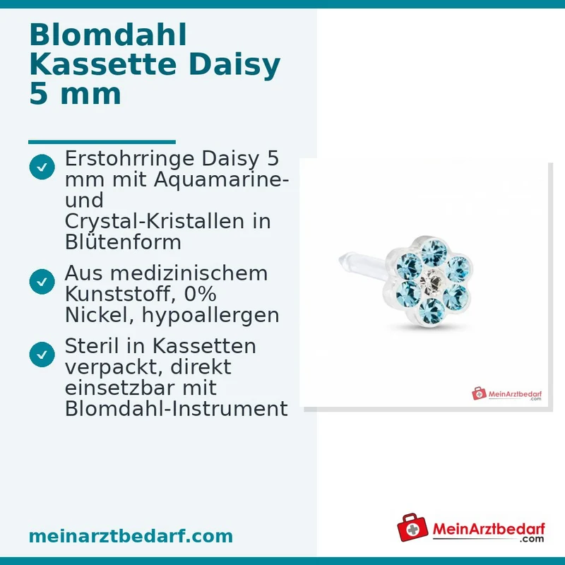 Blomdahl Erstohrstecker Daisy Kunststoff Aquamarine, 5 mm, 10 Stk.