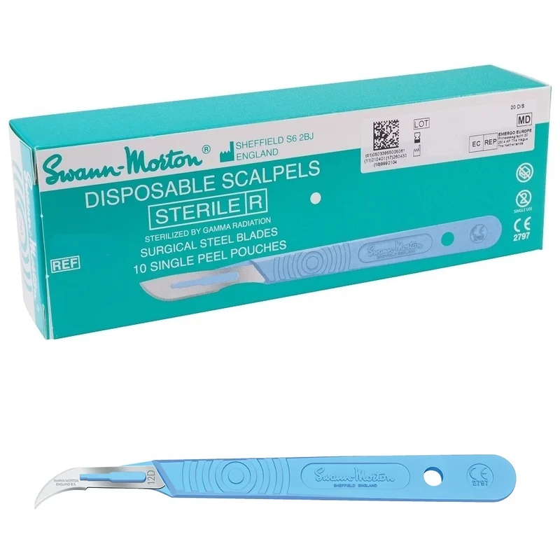 Swann Morton mesjes steriel met handvat 0518 10 stuks Nr.12D