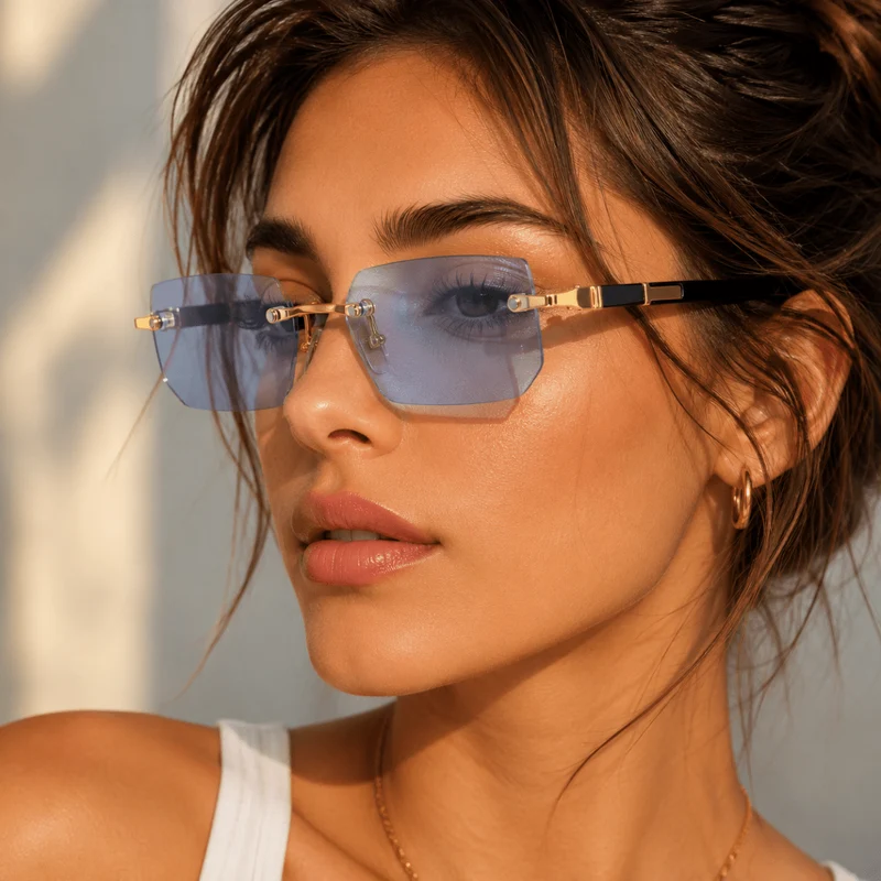 SHADEVISTA – Rechteckige rahmenlose Sonnenbrille mit UV400-Schutz