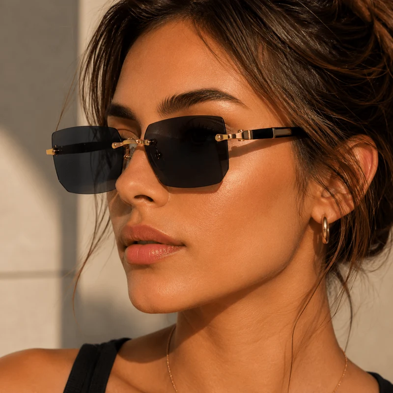 SHADEVISTA – Rechteckige rahmenlose Sonnenbrille mit UV400-Schutz