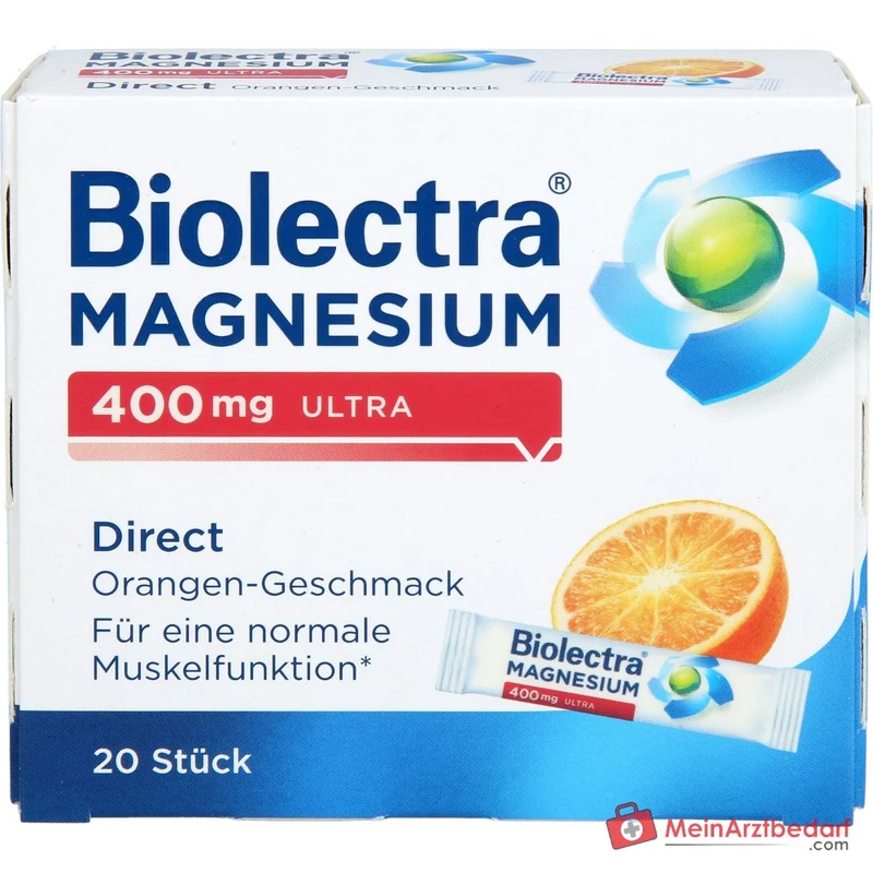 Biolectra Magnesium 400 mg Ultra Direct Orange Magnesiumoxid Micro-Pellets, 20 Sticks