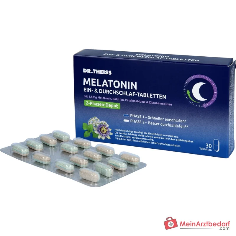 Dr. Theiss Melatonin Ein- und Durchschlaf Melatonin / Baldrian / Passionsblume / Zitronenmelisse Retardtabletten, 30 St.