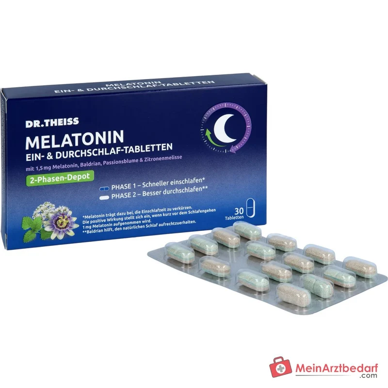 Dr. Theiss Melatonin Ein- und Durchschlaf Melatonin / Baldrian / Passionsblume / Zitronenmelisse Retardtabletten, 30 St.