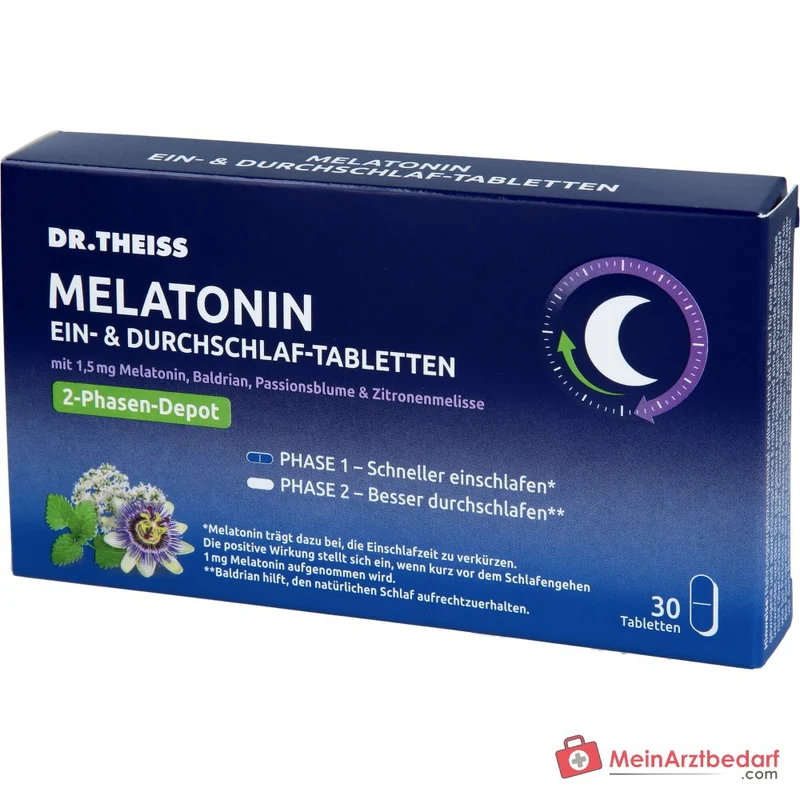 Dr. Theiss Melatonin Ein- und Durchschlaf Melatonin / Baldrian / Passionsblume / Zitronenmelisse Retardtabletten, 30 St.