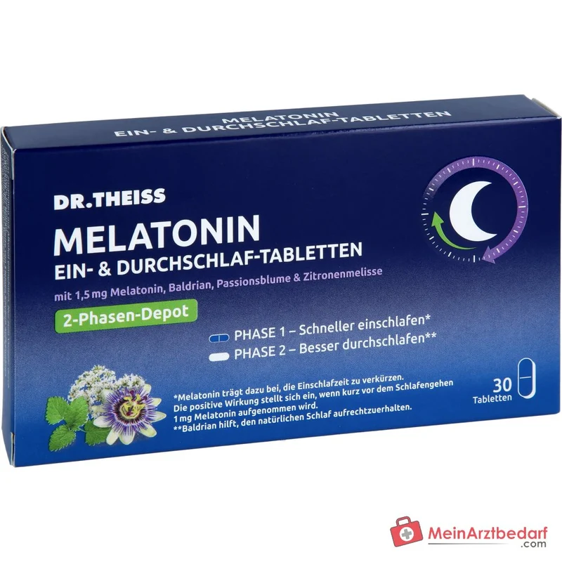 Dr. Theiss Melatonin Ein- und Durchschlaf Melatonin / Baldrian / Passionsblume / Zitronenmelisse Retardtabletten, 30 St.