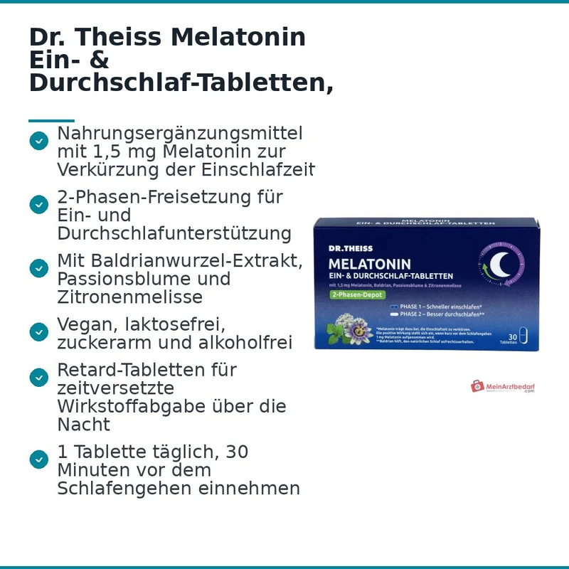 Dr. Theiss Melatonin Ein- und Durchschlaf Melatonin / Baldrian / Passionsblume / Zitronenmelisse Retardtabletten, 30 St.