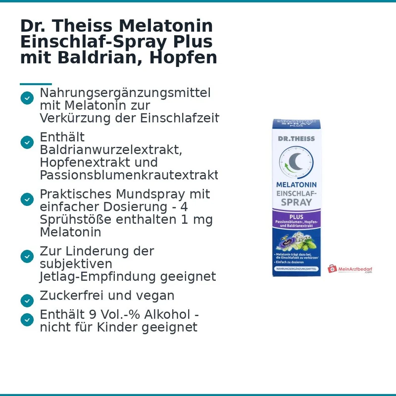 Dr. Theiss Melatonin Einschlaf-Spray Plus Melatonin / Baldrianwurzelextrakt / Passionsblumenkrautextrakt / Hopfenextrakt Mundspray, 20 ml