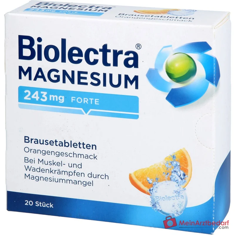 Biolectra Magnesium 243 mg forte Magnesium Brausetabletten Orangengeschmack, 20 St.