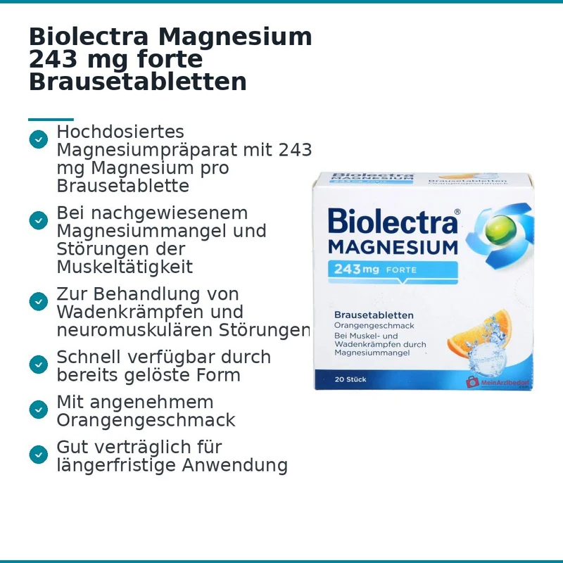 Biolectra Magnesium 243 mg forte Magnesium Brausetabletten Orangengeschmack, 20 St.