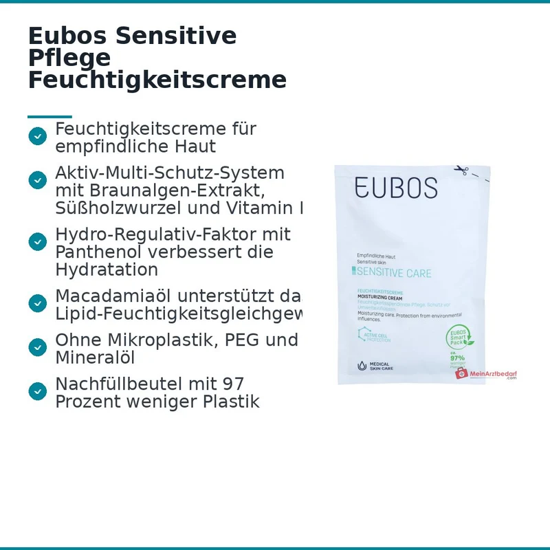 Eubos Sensitive Pflege Feuchtigkeitscreme Braunalge / Süßholzwurzel / Vitamin E / Panthenol / Macadamiaöl Nachfüllbeutel, 50 ml