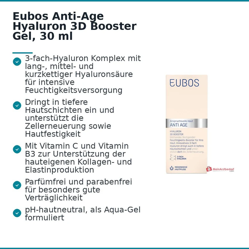 Eubos Anti-Age Hyaluron 3D Booster Hyaluronsäure / Vitamin C / Vitamin B3 / Panthenol Gel, 30 ml