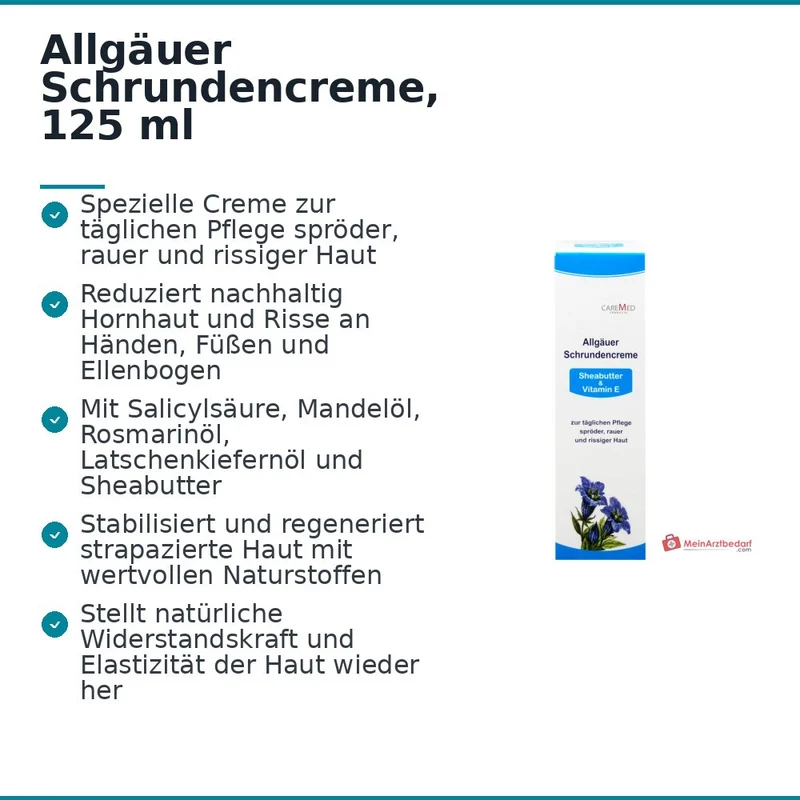 CareMed Allgäuer Schrundencreme Salicylsäure / Mandelöl / Sheabutter / Vitamin E Creme, 125 ml