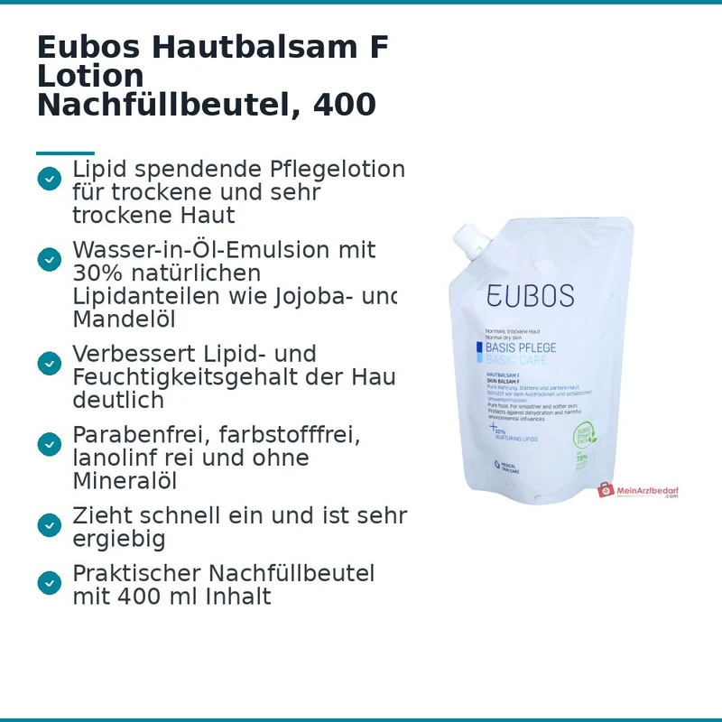 Eubos Hautbalsam F Jojoba / Mandelöl / Glycerol Lotion Nachfüllbeutel, 400 ml