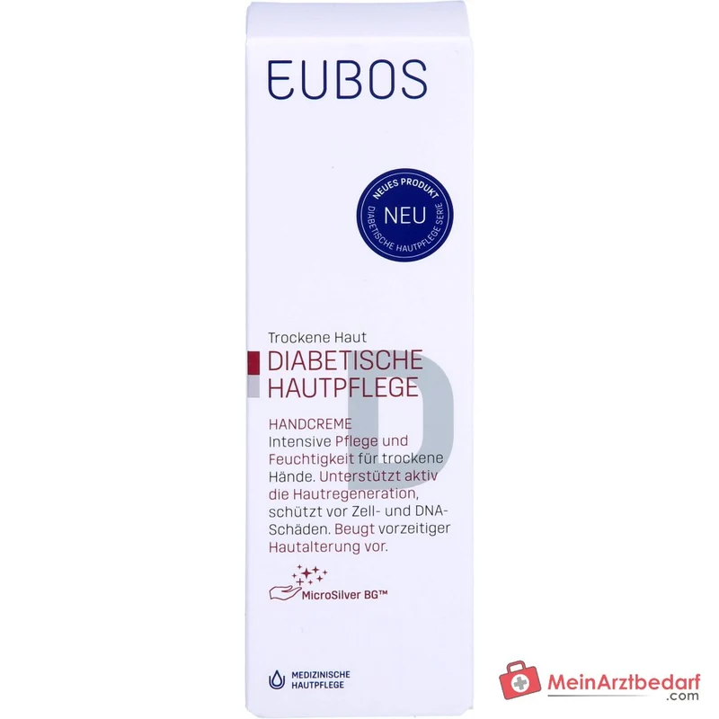 Eubos Diabetische Hautpflege Handcreme MicroSilver / Ectoin / Carnosin / Zink-PCA Creme, 50 ml