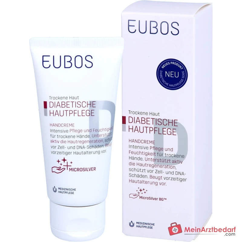 Eubos Diabetische Hautpflege Handcreme MicroSilver / Ectoin / Carnosin / Zink-PCA Creme, 50 ml