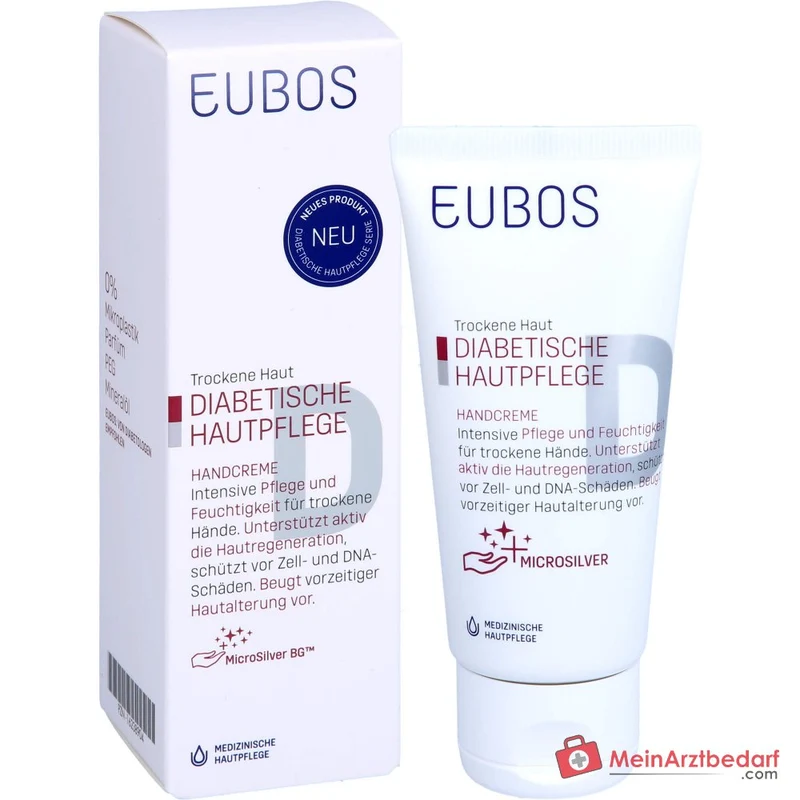 Eubos Diabetische Hautpflege Handcreme MicroSilver / Ectoin / Carnosin / Zink-PCA Creme, 50 ml