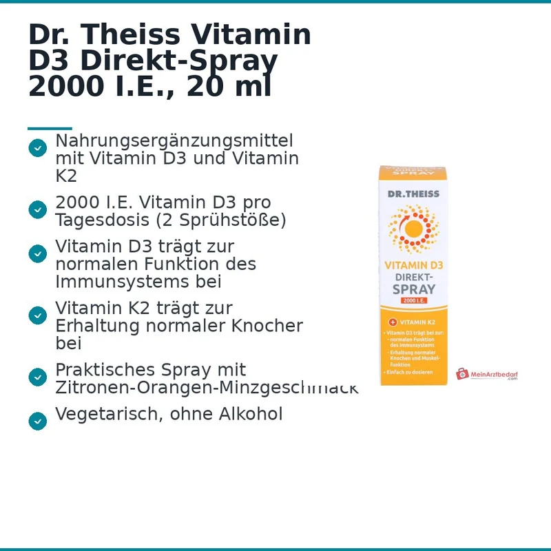 Dr. Theiss Vitamin D3 Direkt-Spray Cholecalciferol / Menachinon Mundspray, 20 ml