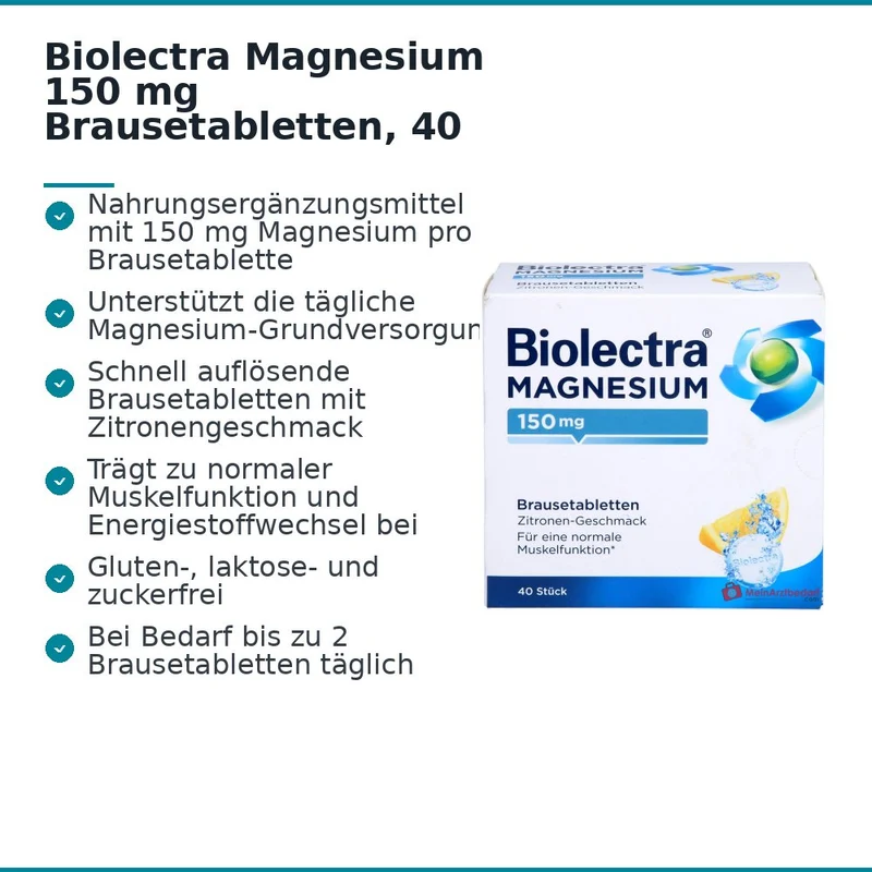 Biolectra Magnesium 150 mg Brausetabletten mit Zitronengeschmack, 40 St.