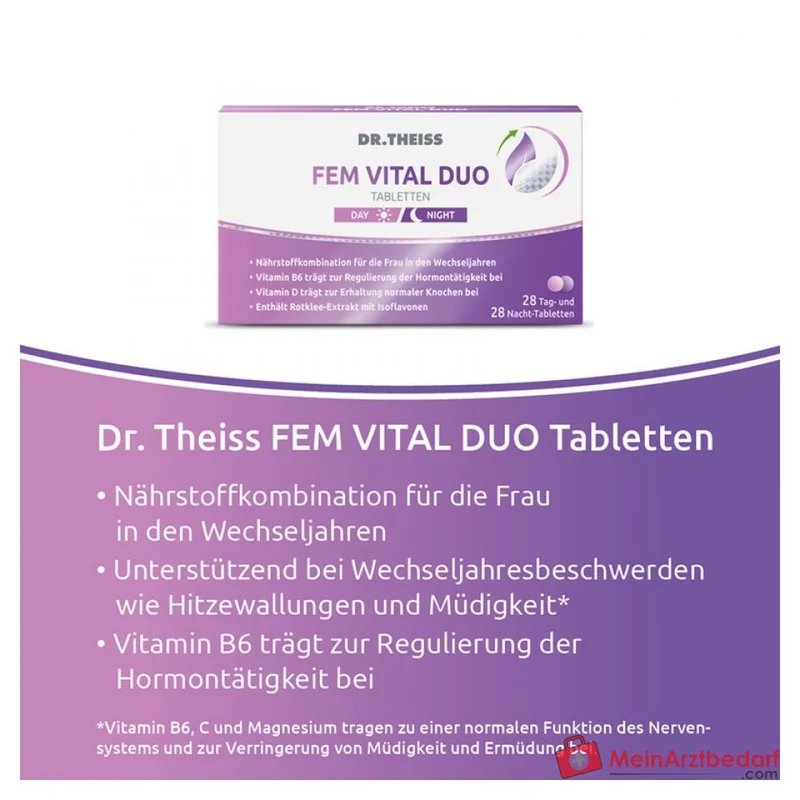 Dr. Theiss Fem Vital Duo Vitamin B6 / Vitamin C / Vitamin D / Vitamin E / Chrom / Magnesium / Zink Tabletten, 56 St.