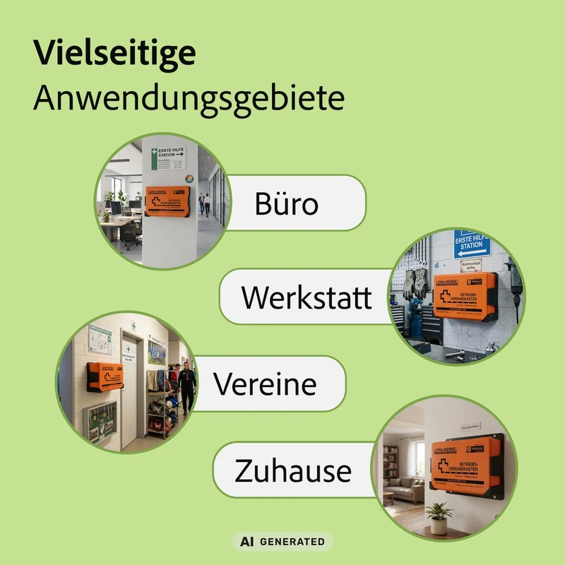 Leina-Werke Verbandkasten klein, orange, gefüllt mit DIN 13157, inkl. Wandhalterung