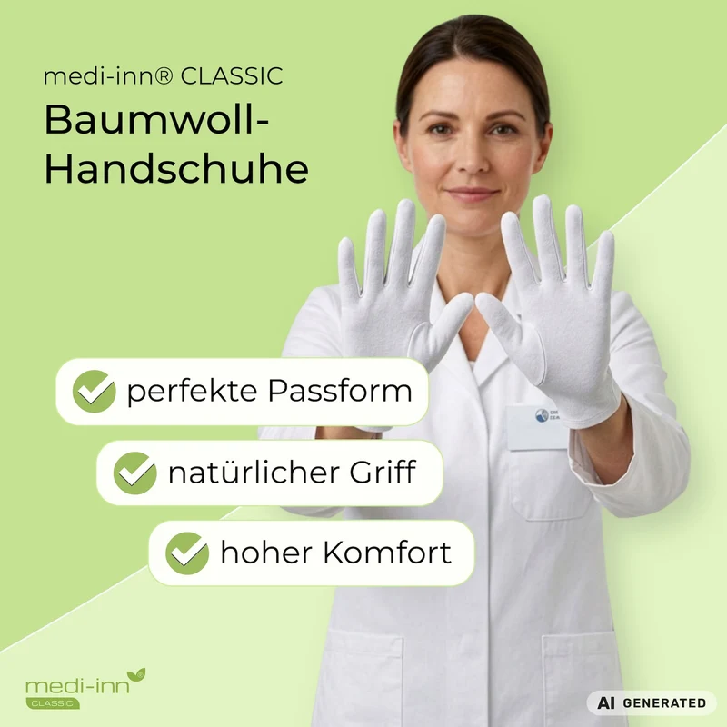 Medi-Inn Baumwollhandschuhe Trikot, reinweiß, atmungsaktiv, 100 % Baumwolle
