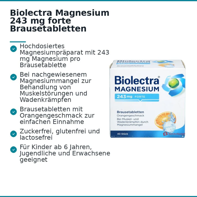 Biolectra Magnesium Magnesiumoxid Brausetabletten Orangengeschmack 243 mg, 40 St.
