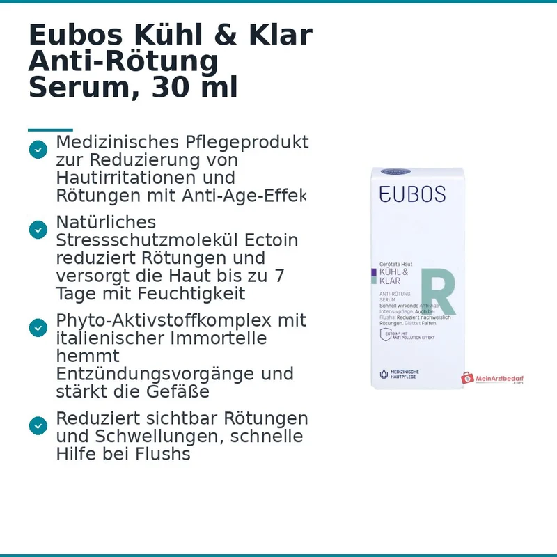 Eubos Kühl und Klar Anti-Rötung Serum Ectoin / Panthenol / Helichrysum Italicum Extrakt Konzentrat, 30 ml