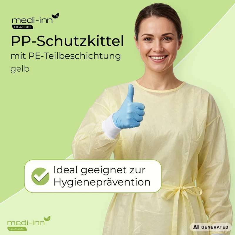 Medi-Inn Infektionsschutzkittel SELECT, PP, gelb, 139 x 139 cm, mit PE-Teil-Laminierung